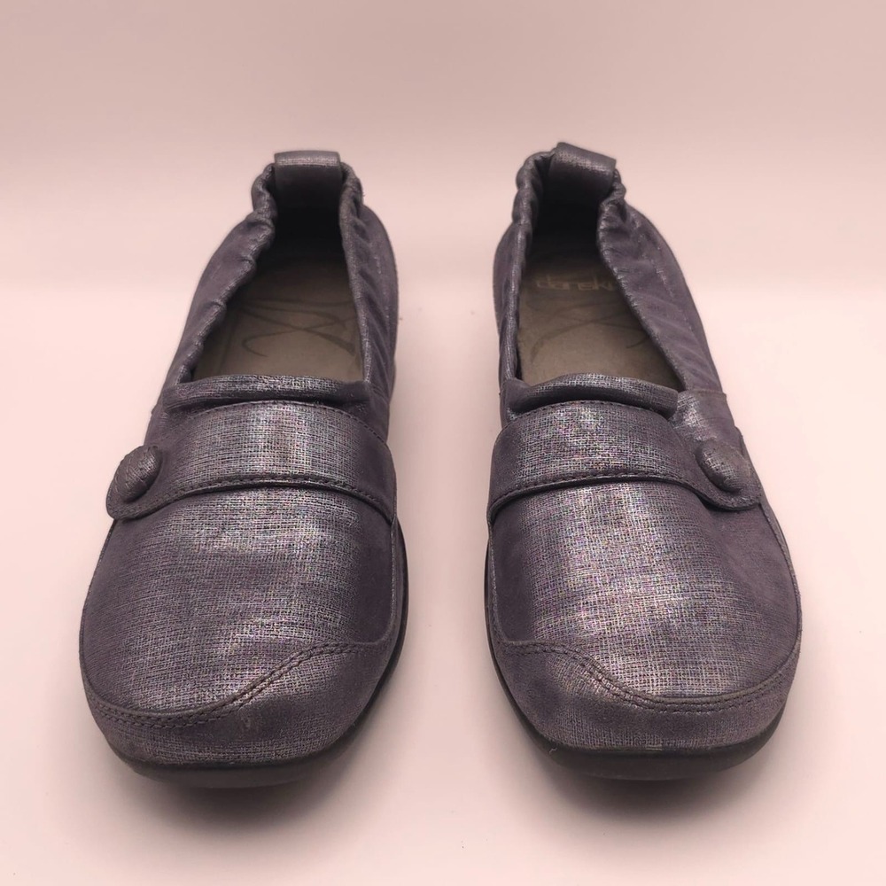 Dansko Women's Carol Shoes Size 39 Boat Pewter Shimmer Suede Loafer LEATHER - Picture 2 of 11
